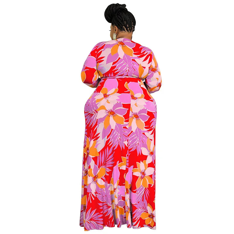 XL-5XL Plus Size Clothes Dresses Women Robes Summer Spring Long Sleeve Street Style Casual 3XL 4XL Big Size Maxi Dress Oversize