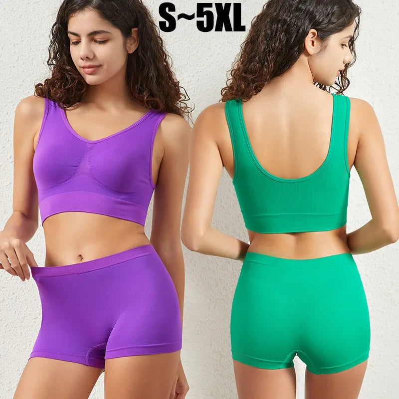 Seamless Bra Set Women Low Waist Underwear Female Tanks Bra Top Sexy Boyshort Panties Girls Casual Sports Lingerie Set Intimates