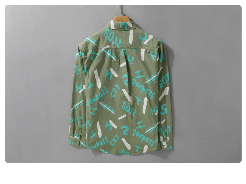 Spring Autumn Men's Clothing Design Sense Simple Long Sleeve Letter Printed Shirt Trendy Casual Fashion Versatile Men's Blouse