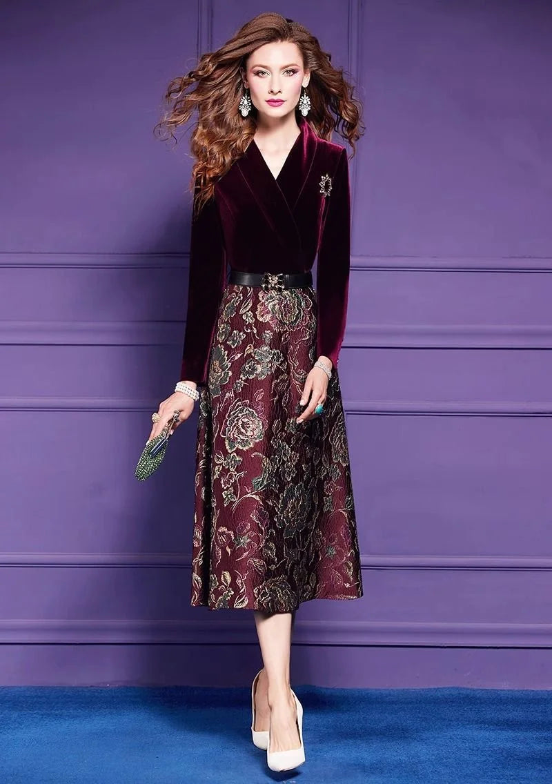 Spring Autumn Dress High End Women's Elegant Dresses Female Jacquard Gold Velvet Korean Slim Evening Party Female Maxi Vestidos