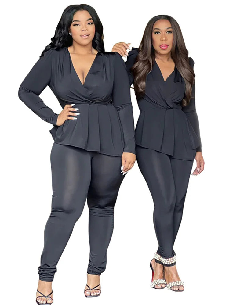 Wmstar Plus Size Two Piece Set Women Clothing Pants Sets Top Leggings Matching Office Lady Fall Clothes