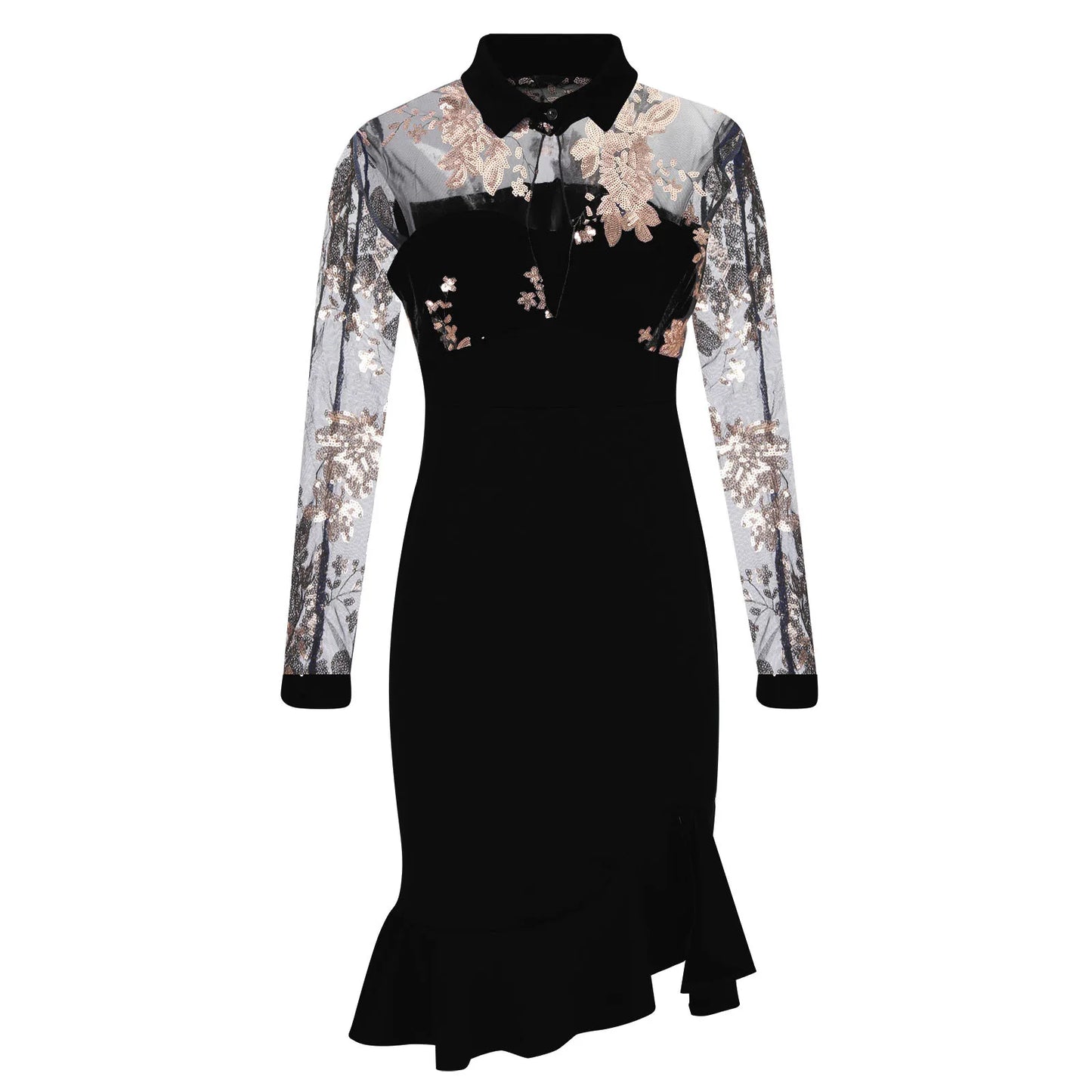 Spring Summer Sexy Mesh Ruffle Dress 2024 Wome Long Sleeve Irregularity Midi Dress Fashion Print Elegant Party Dresses