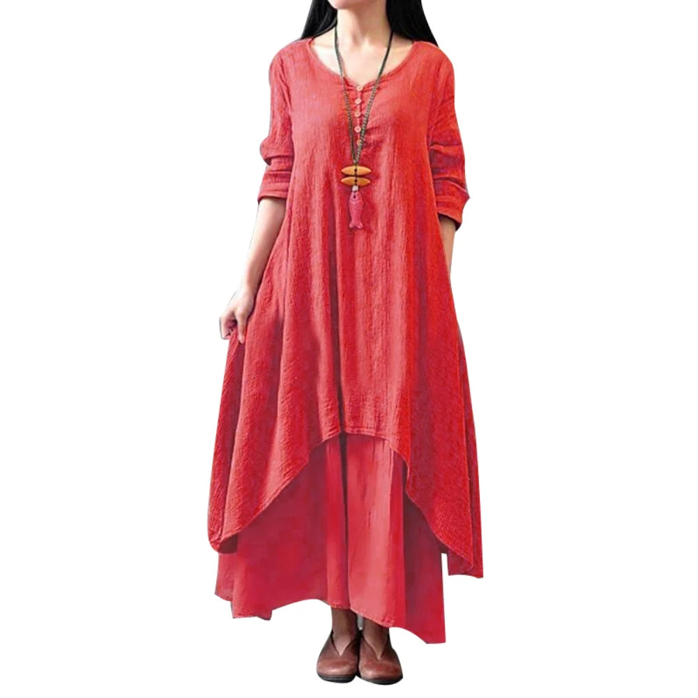 Anself Spring Fashion Women Casual Loose Dress Solid Color Long Sleeve Oversized Ladies Dresses Plus Size Boho Long Maxi Dress