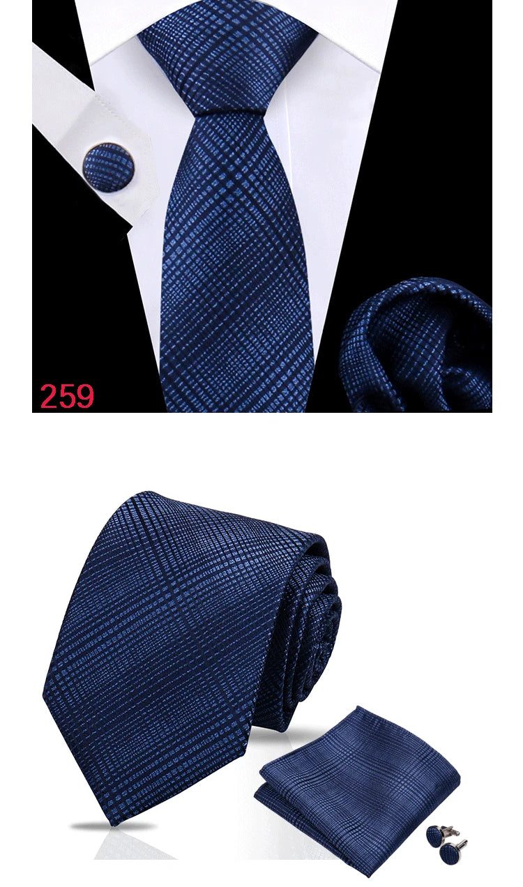 Luxury Plaid Tie For Mens Necktie Handkerchief Pocket Square Cufflinks Set Jacquard Woven Ties Wedding Business Accessories