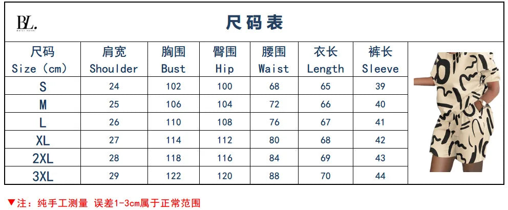 Women's clothing, round neck printed loose short sleeved T-shirt, shorts, casual sportswear, novelty for summer 2024