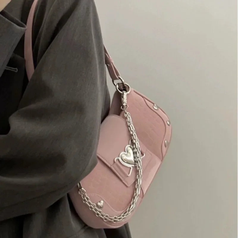 New Fashion Shoulder Bag 2025 PU Bags for Women Sweet Cool Subculture Pink Crossbody Bag сумка Bolsas