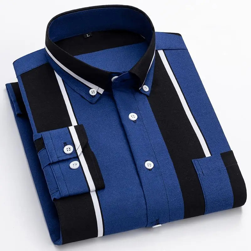 Spring Autumn Fashion Striped Printing Men's Clothing Blouse Casual Buttons POLO Collar Long Sleeve Breathable Thin Style Shirts