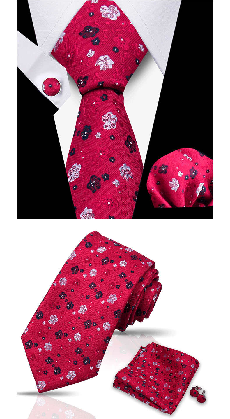 Tie For Men Classic Plaid Handkerchiefs Red Necktie Cufflinks For Men Blouse Business Wedding Accessories Women Collar Man Gift