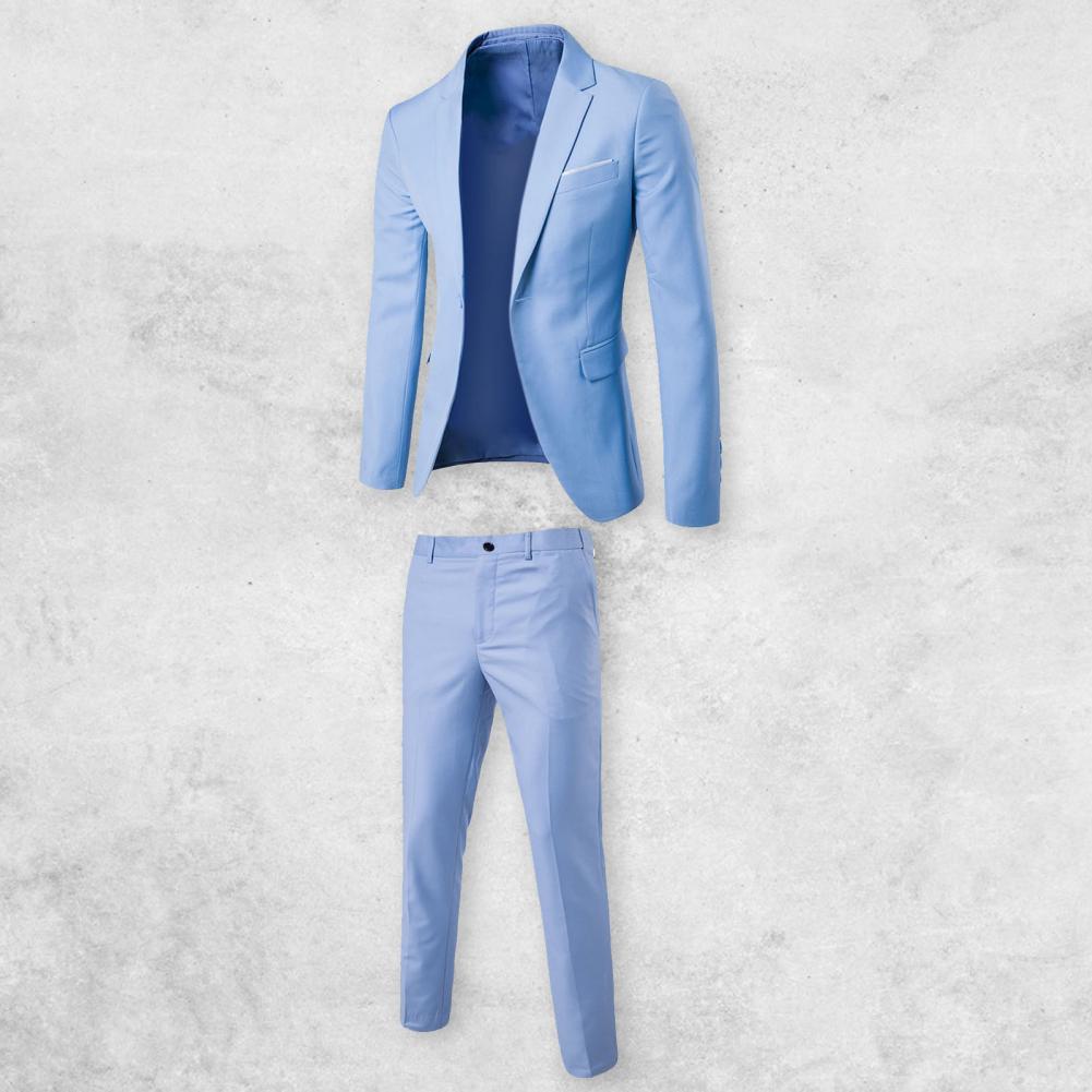 Formal Suit 2 Pieces Blazer Pants Korean Style Solid Color Single-breasted Spring Autumn Buttons Formal Suit Wedding Groom Suit