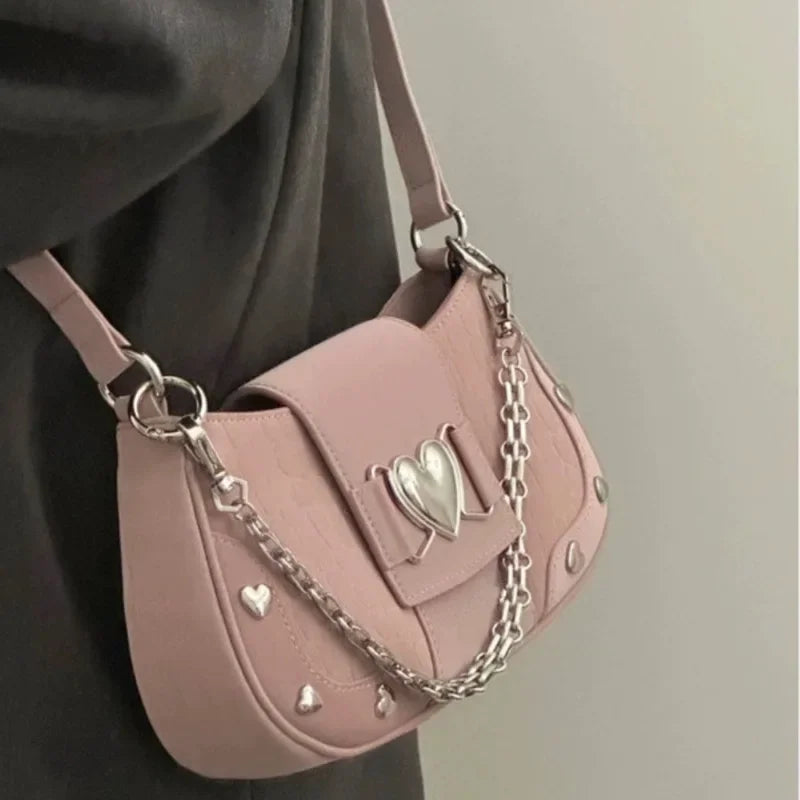New Fashion Shoulder Bag 2025 PU Bags for Women Sweet Cool Subculture Pink Crossbody Bag сумка Bolsas
