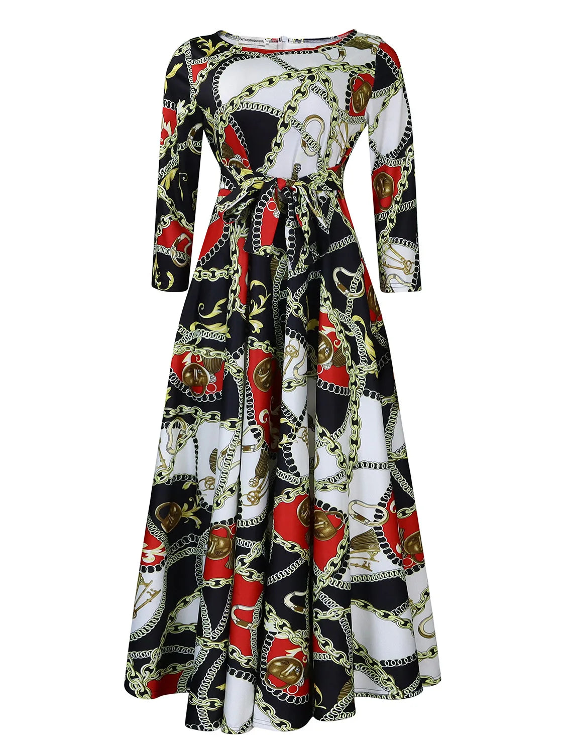 Women's 2024 Autumn New Style Fashionable Elegant Temperament Fashionable Printed Strap Waist Large Skirt Large Size Dress