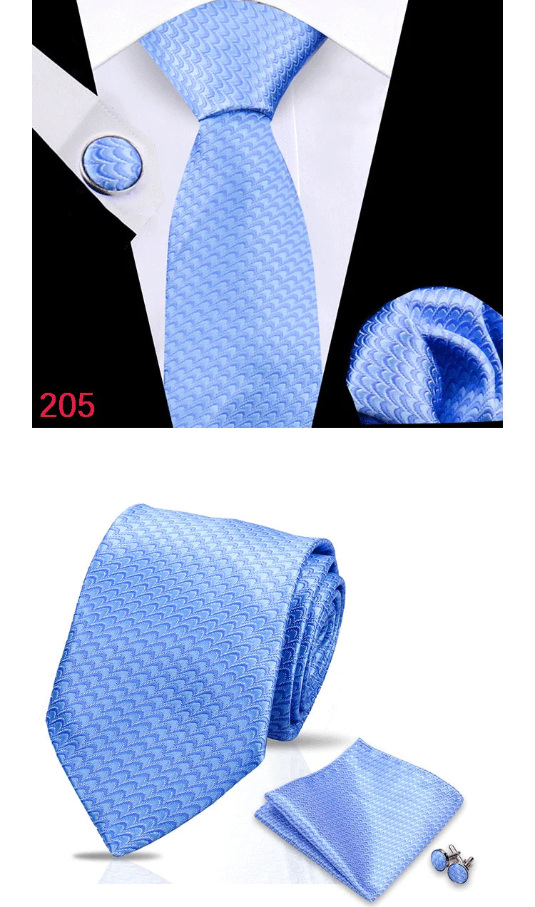 Luxury Plaid Tie For Mens Necktie Handkerchief Pocket Square Cufflinks Set Jacquard Woven Ties Wedding Business Accessories