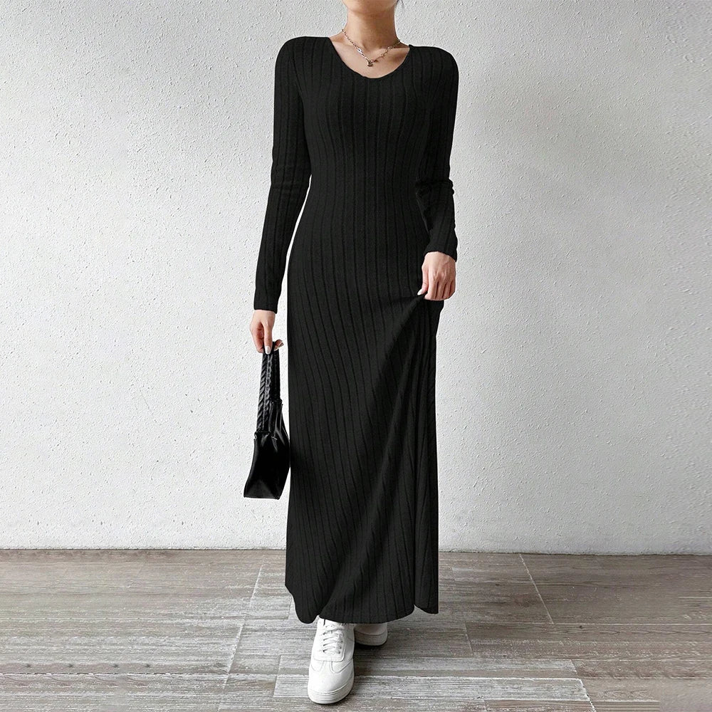 Mia Muse Women's Dresses All Season Office Lady Ventilate Solid Color Waist In Design Long Sleeve MIDI Lettuce Trim Suitable f