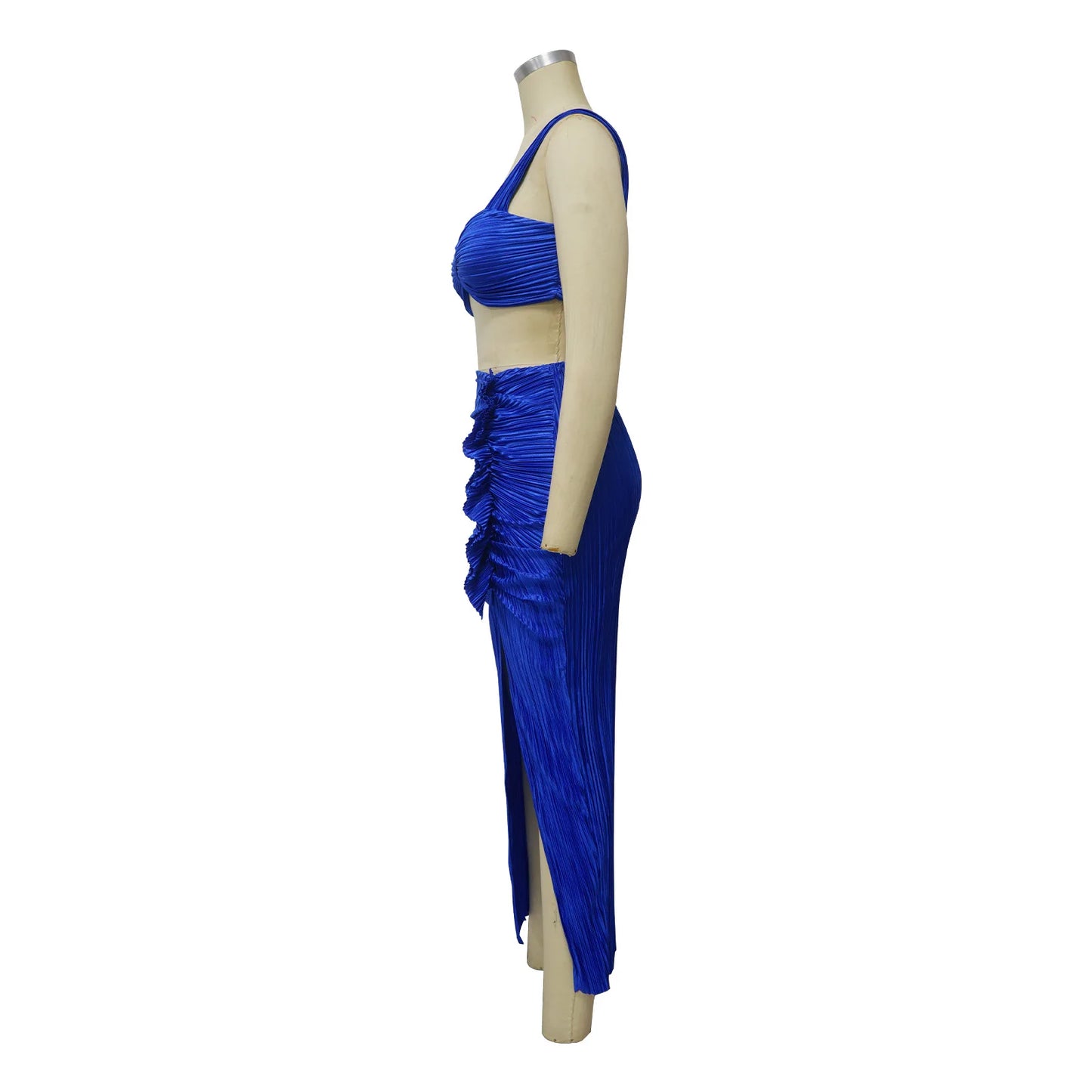Summer Dresses for Women Two Pieces Set Sexy Backless Halter Top and High Waist Side Slit Pleated Skirt Matching Lady Streetwear