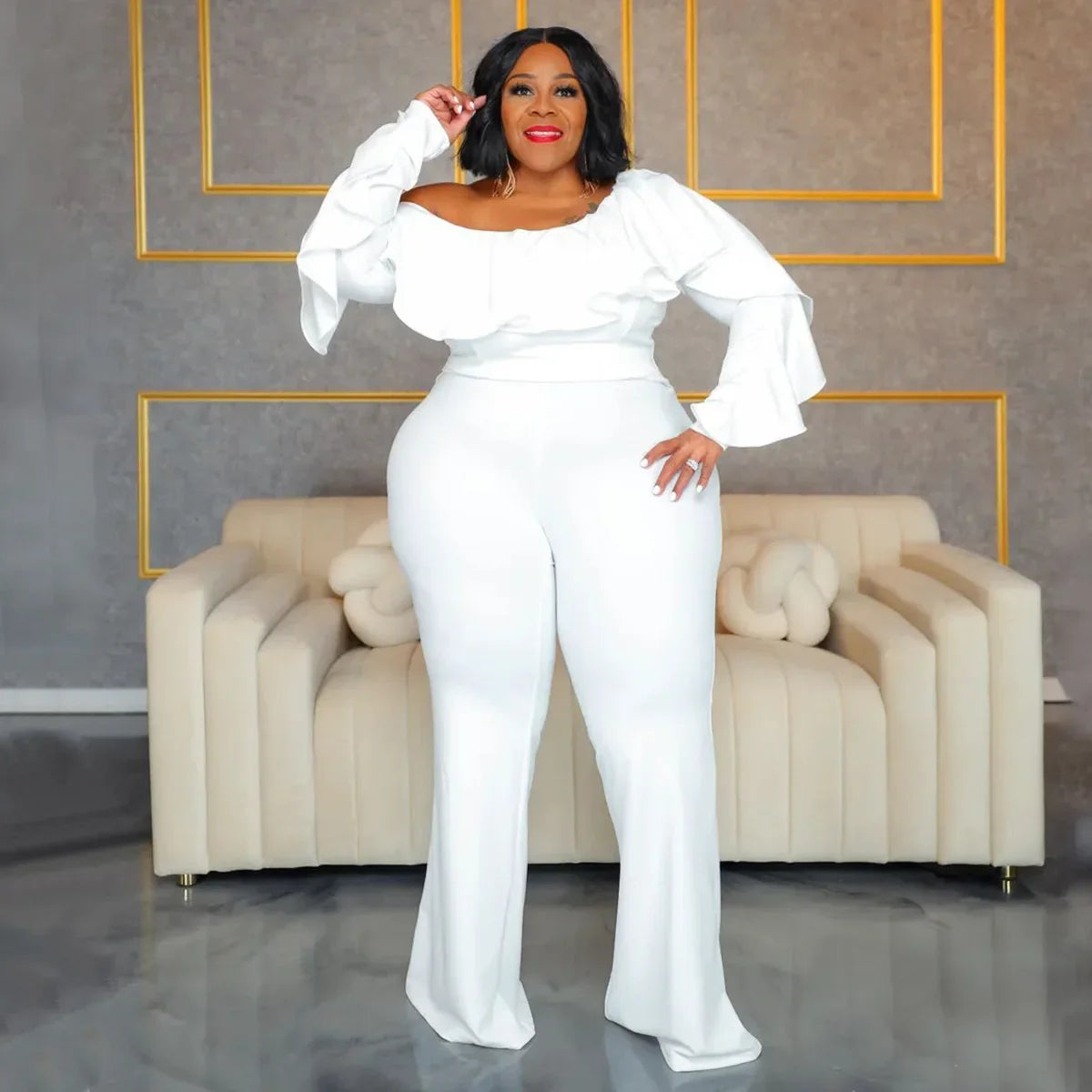 X6019 Plus Size Solid Color Women's Fashion Loose-Fit Cross-Border New Jumpsuit Without Straps Sexy Stylish Female Romper