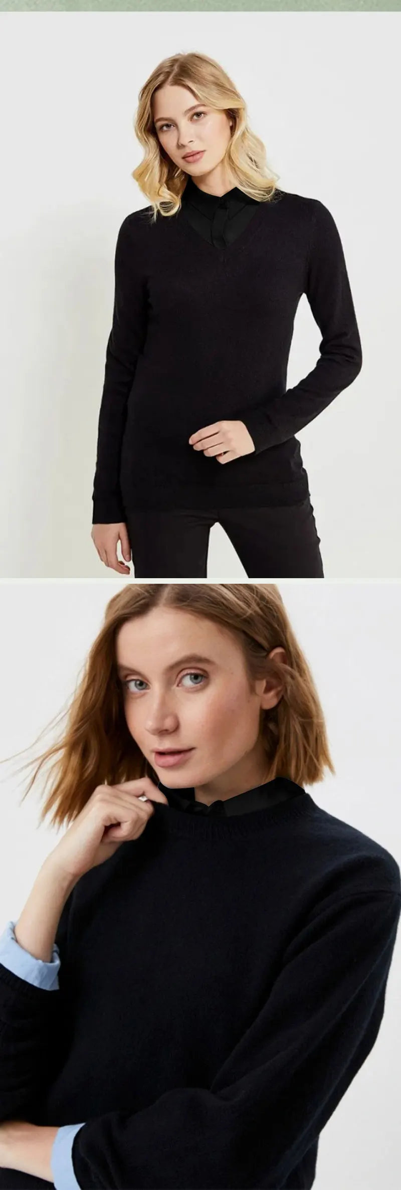 Women's Spring Fall Solid Colour Black White Vertical Small Flip Collar Versatile Shirt Jumper Jumper Fashion False Collar