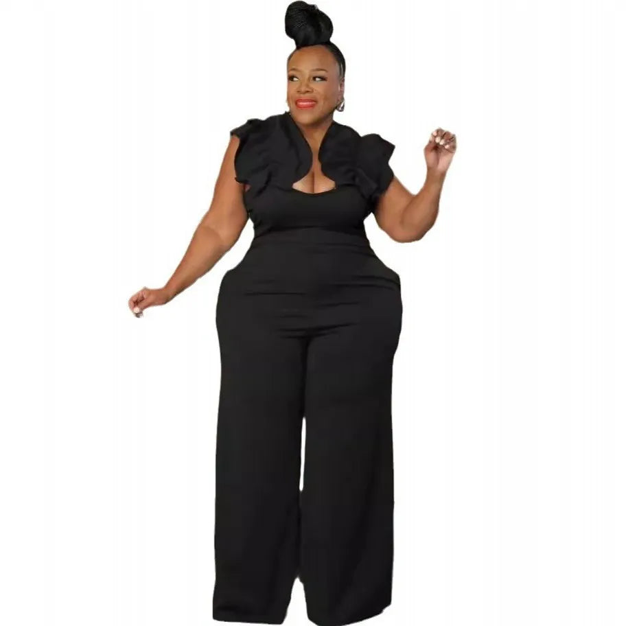 Plus Size Women Clothes Jumpsuit Summer Clothes Black Urban Leisure Bodysuit New 2024 Wide Leg Jumpsuit