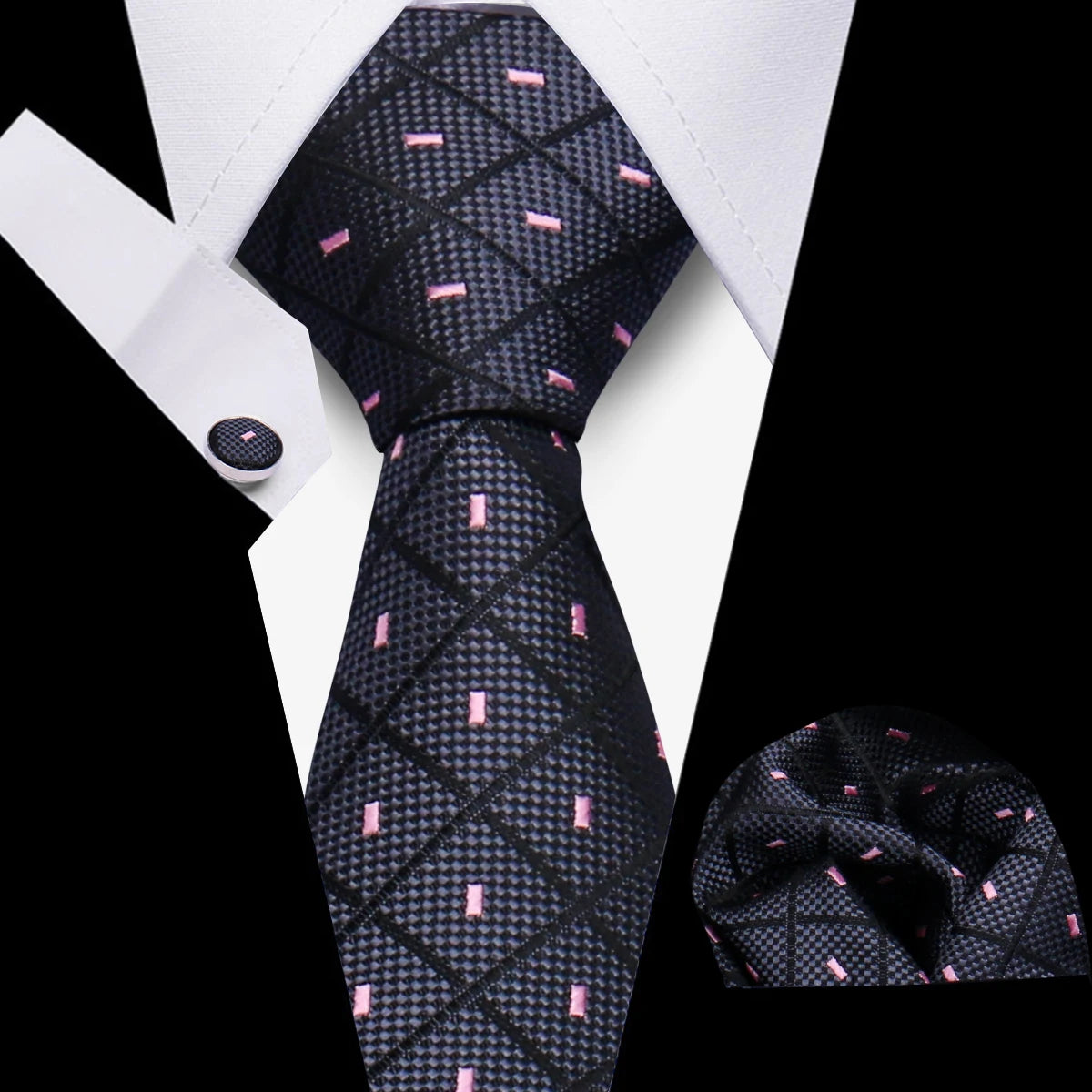 Tie Men Business Necktie Set Classic Plaid Cufflinks Handkerchief For Suit Wedding High Quality 3pcs Ties Sets Formal Gravata