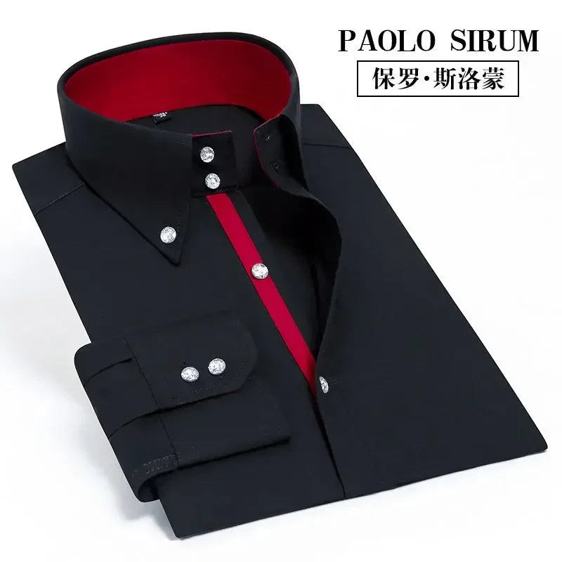 Men's Dress Shirt Autumn Spring Long Sleeve Business Blue Casual Shirts Female Coat Slim-fit Non-ironing Solid Color Black