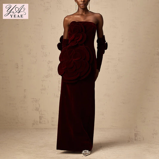 Solid Slimming Fashion Dresses for Women Strapless Sleeveless Patchwork 3D Flower Elegant Dress Female Clothing New