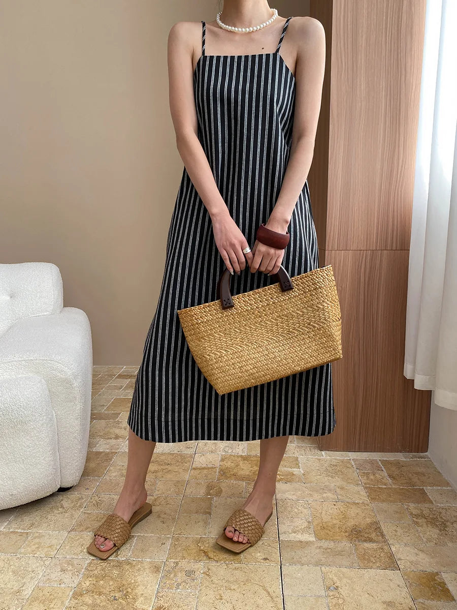 Spring and summer women's casual striped loose suspender dress