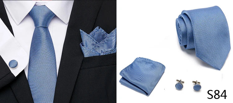 Hot Sale Holiday Gift Tie Pocket Squares Cufflink Set Necktie Dot Man Dark Grey Wedding Accessories Performance