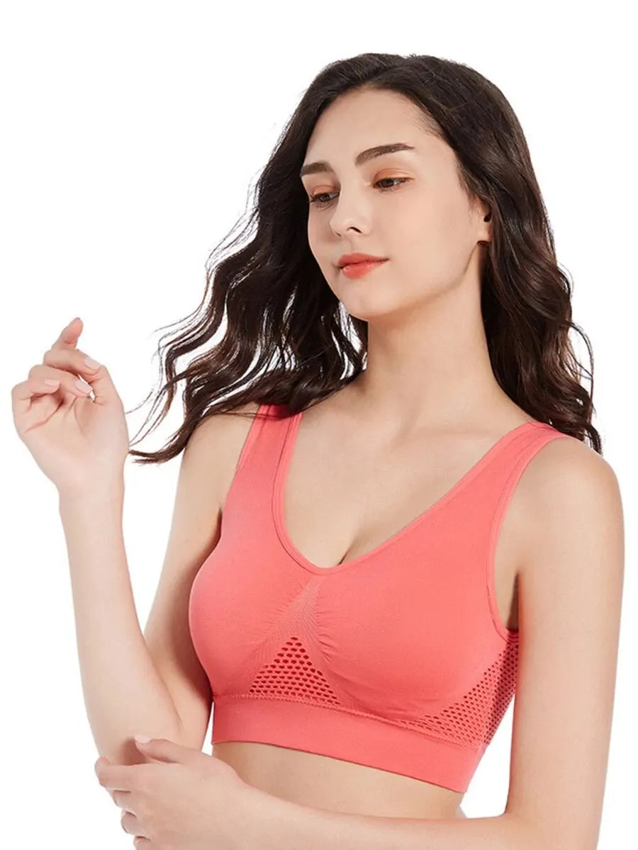 Seamless Mesh Women Sports Bras Fitness Gym Running Underwear Shockproof Bra Wireless 6XL Plus Size Crop Top Breathable Yoga Bra