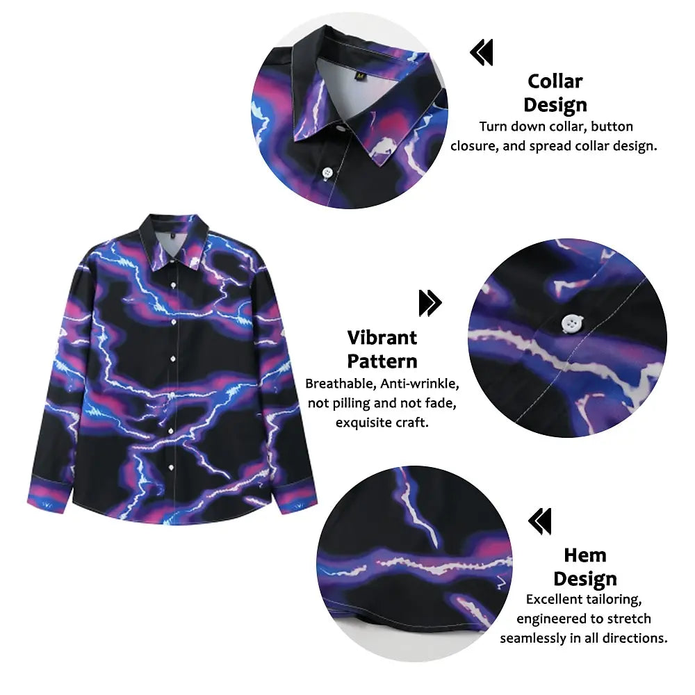 2024 Fashion Men's Elegant Shirt Spotted 3D Printed Lapel Button Up Classic Long Sleeve Shirt Temperament Men's Partywear