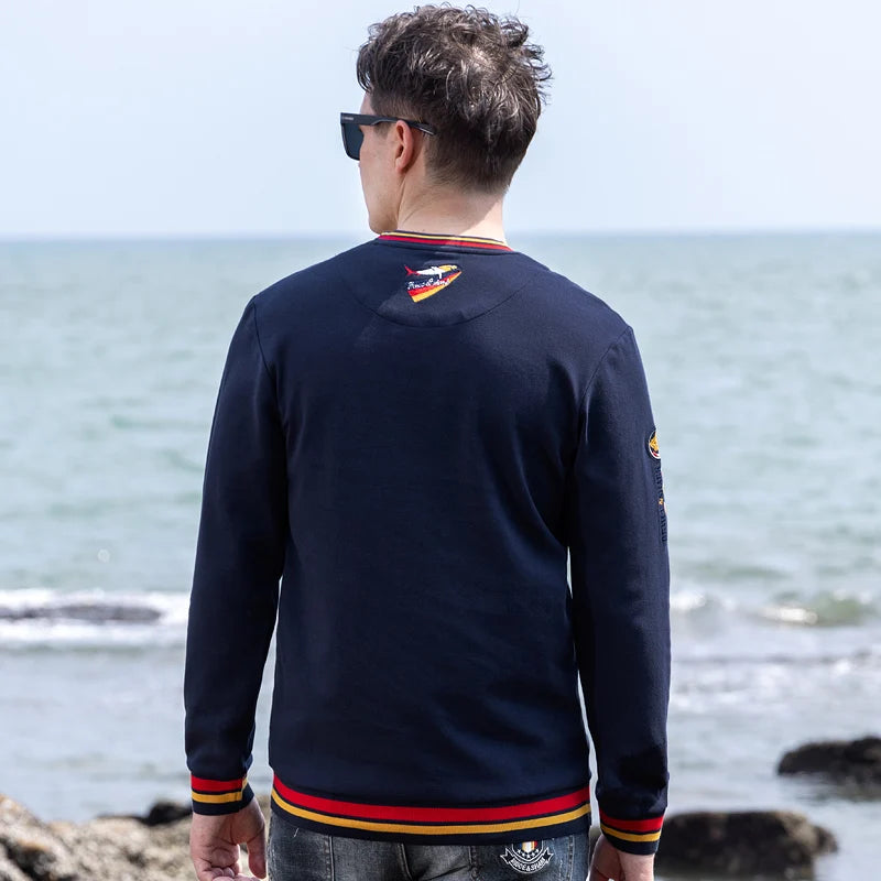 Spring New Men' T-Shirts Round Neck Solid Color Long sleeved Tops Bruce&Shark Thicken Stretch Cotton Men's Clothing Korea Style