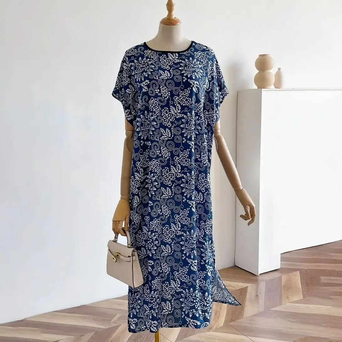 New Spring and Summer Dresses For Women Elegant Printed Silk Muslim Lady Kaftan Beach Sun Protection Seaside Holiday Dress