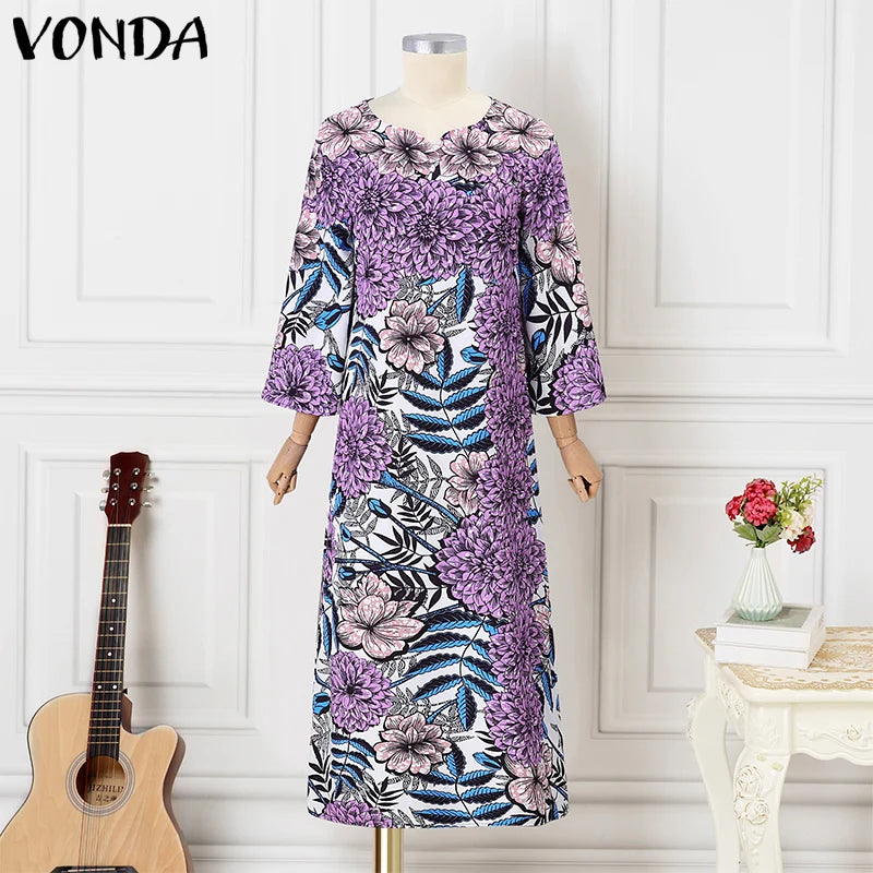 VONDA Bohemian Maxi Dress 2024 Elegant Floral Print Sundress Women Long Sleeve Casual Vestidos Holiday Casual Robe Oversized