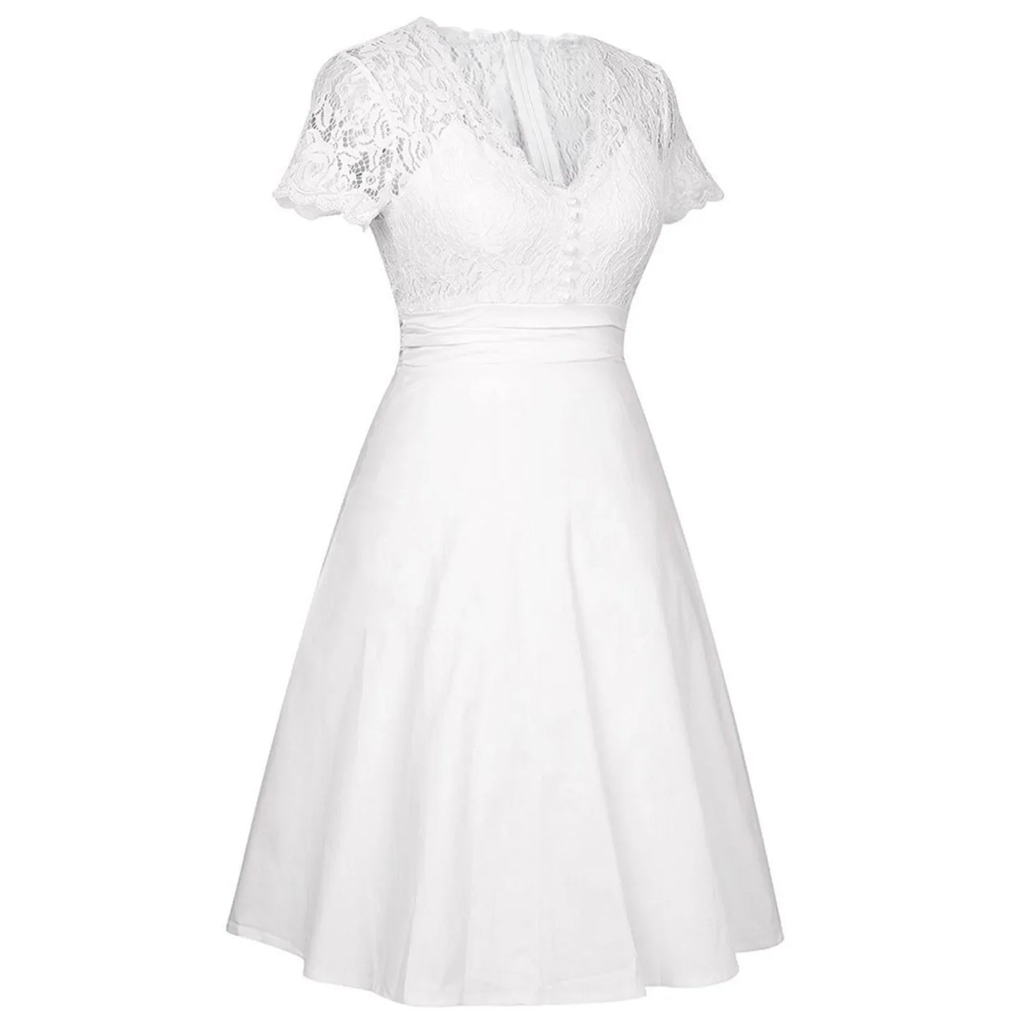 Spring Summer White Dresses For Women Fashion Lace Patchwork V Neck Party A Line Dress Elegant Formal Evening Dresses
