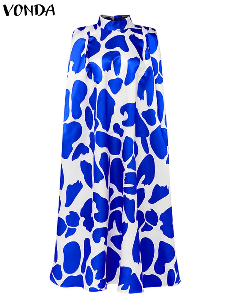 VONDA Women Elegant Printing Maxi Long Dress 2024 Casual Stand Collar Robes Bohemian Bat-wing Sleeve Party Vestidos Oversized