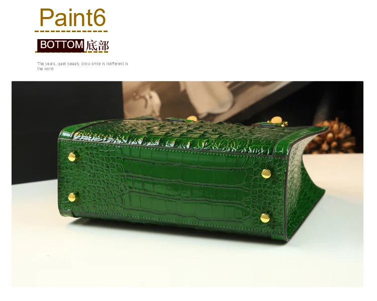 Crocodile Pattern Leather Women's Handbags Bamboo Handle Portable Tote Bag Mom Tide Shoulder Messenger Bags 2025 New Fashion