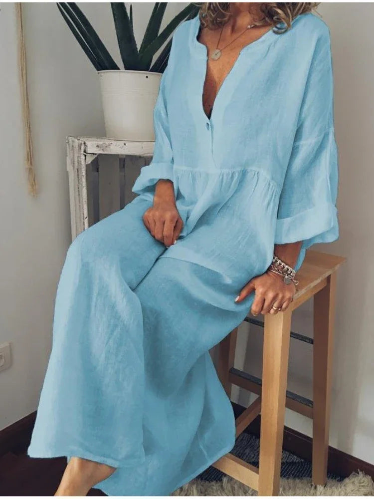 New in Spring Elegant Long Dresses for Women Long Sleeved V-neck Fashion Summer Dresses 2024 Loose Retro Female Clothing Robe