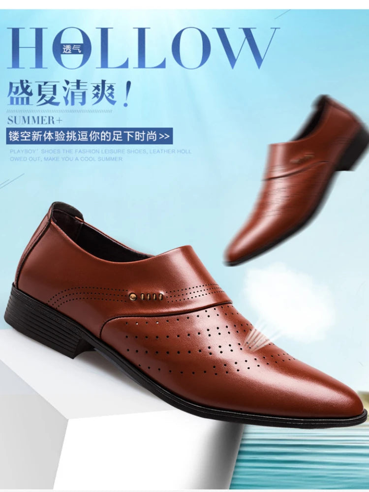 Zapatos Spring Men Leather Shoe Carved Business Formal Dress British Style Large Size Men Shoe Hollowed Out Perforated Men Shoes