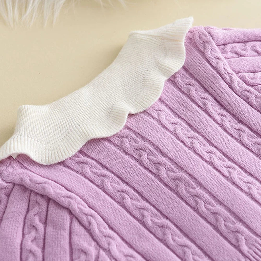 Winter Girls Knitting Wool Long Sleeve Dress Autumn Girls Baby Ruffle Knitted Princess Sweater Dress Casual Clothes