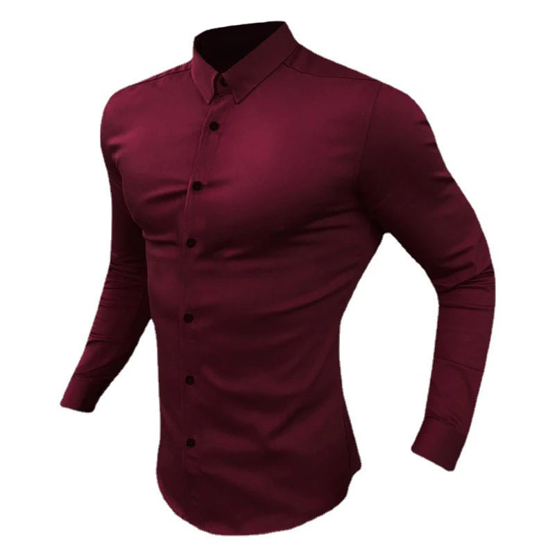 Spring Autumn New Fashion Long Sleeve Shirt Mens Super Slim Fit Luxury Classic Turn-down Single Breasted Business Dress Shirt