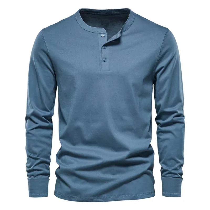 Cross-border Spring and Autumn Clothing European and American Men's T-Shirt Long-sleeved Men's Base Henry Shirt