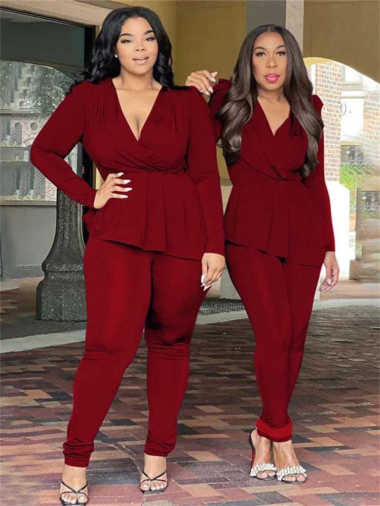 Wmstar Plus Size Two Piece Set Women Clothing Pants Sets Top Leggings Matching Office Lady Fall Clothes