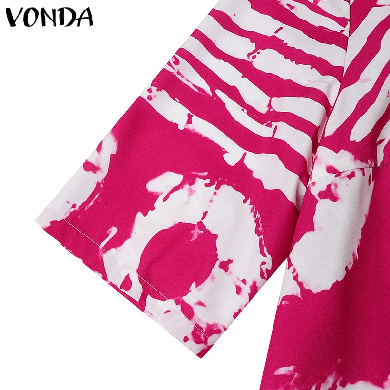Plus Size VONDA Women Summer Party Maxi Dress Bohemian Printed Long Sundress Beach Vestidos 2025 Half Sleeve Casual Loose Robe