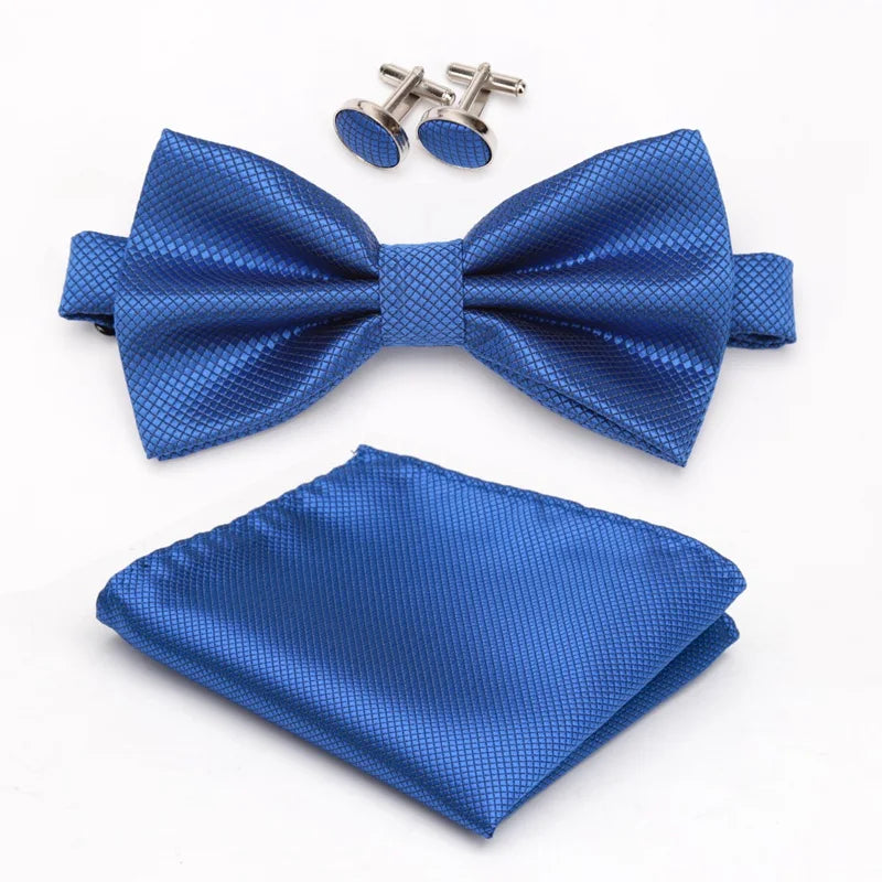 Multicolor Bowtie Pocket Square Cufflinks Sets Classic Solid Color Bowtie Wedding Party Formal Gift Plaids Adjust Neck Bow Tie
