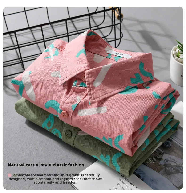 Spring Autumn Men's Clothing Design Sense Simple Long Sleeve Letter Printed Shirt Trendy Casual Fashion Versatile Men's Blouse