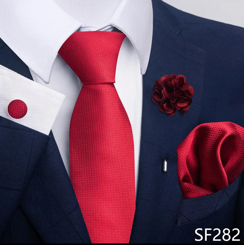 Luxury Mens Ties Floral Black Gold Ties Paisley NeckTie Pocket Square Cufflinks Brooch Set Men's Wedding Party Tie