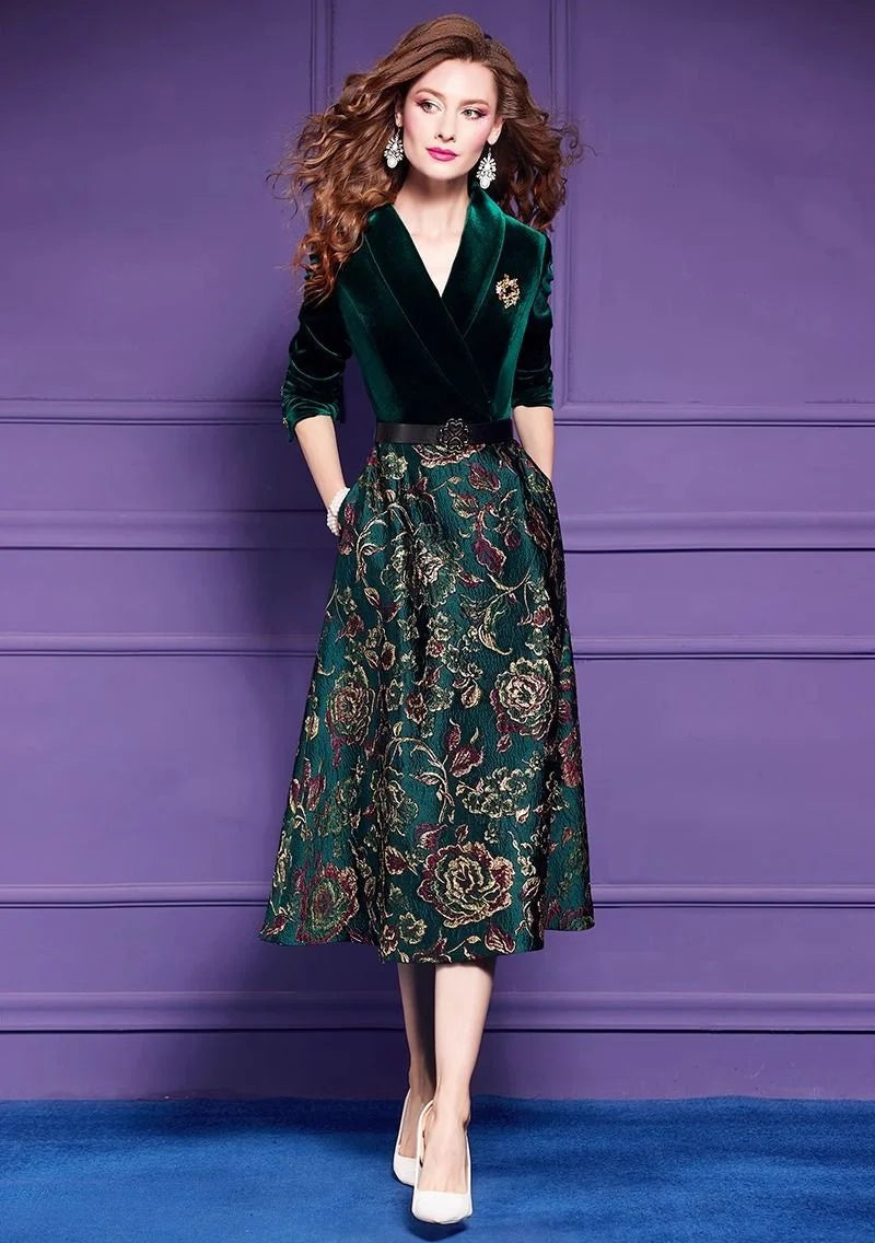 Spring Autumn Dress High End Women's Elegant Dresses Female Jacquard Gold Velvet Korean Slim Evening Party Female Maxi Vestidos