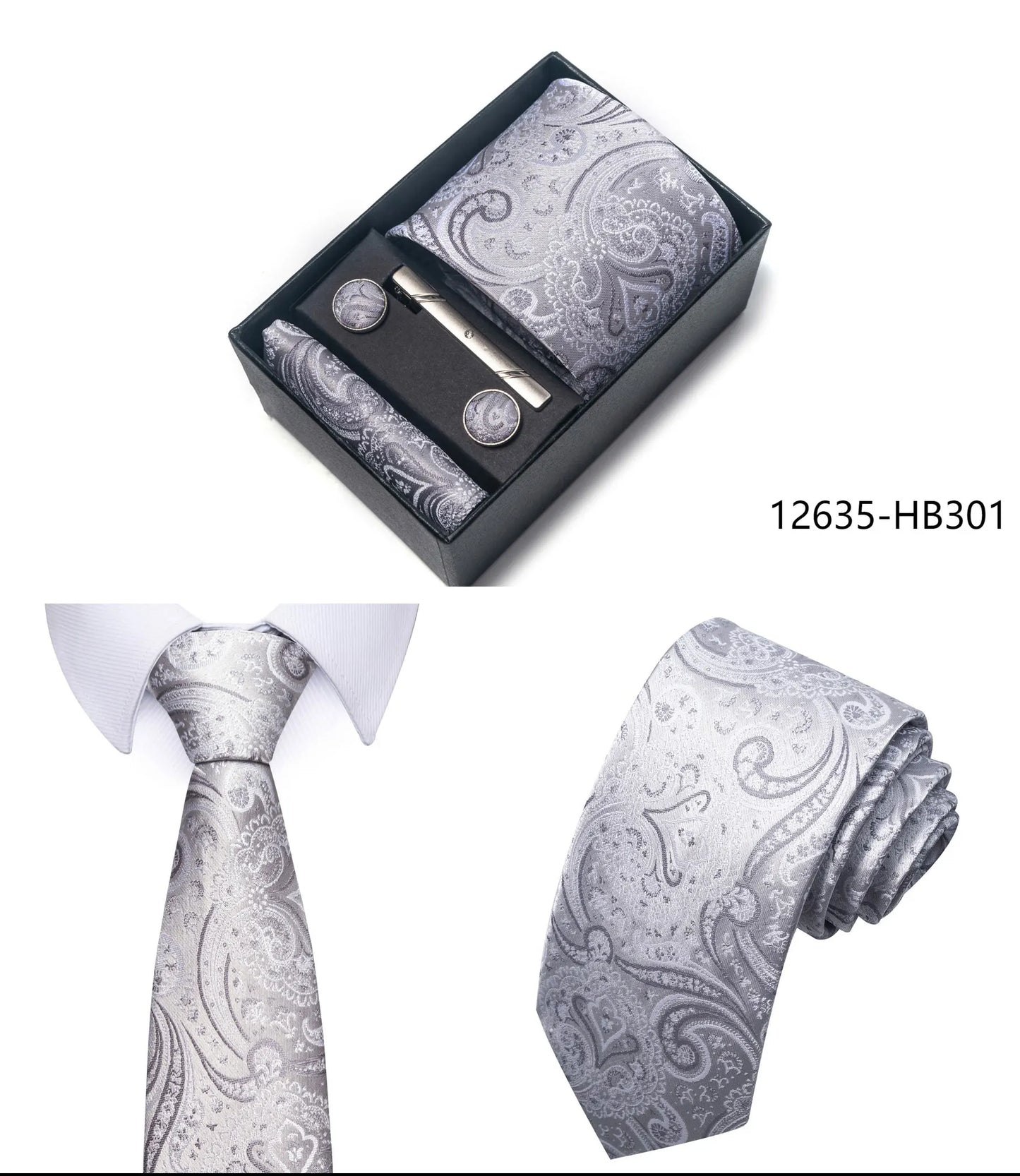 Luxury Brand 8 cm Tie Handkerchief Cufflink Clip Set For Men Wedding Gravata Suit Accessories Holiday Gift Box