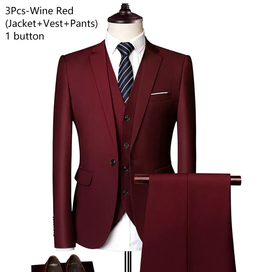 Elegant Suits For Men Wedding 3 Pieces 2 Set Luxury Fashion Classic Full Jackets Vest Pants Blazers Outfit 2024 Formal Costume
