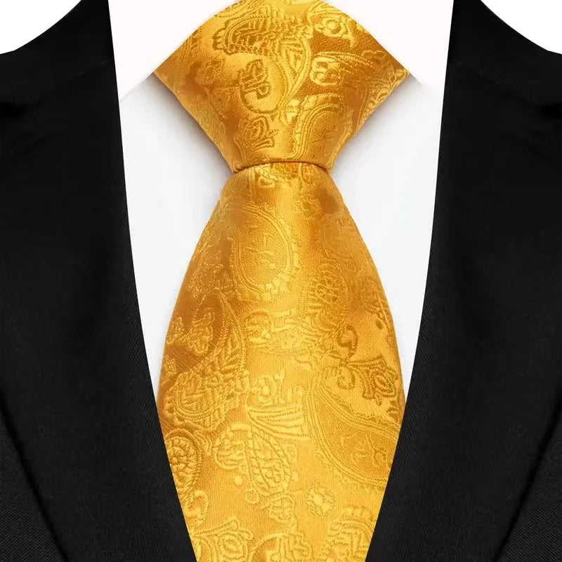 Luxury 8CM Mens Necktie Yellow Color Dot Stripes Solid Ties For Man Groom Jacquard Woven Neck Tie For Business Wedding Party