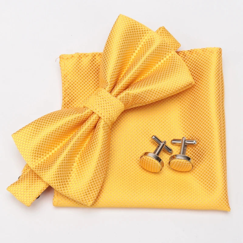 Multicolor Bowtie Pocket Square Cufflinks Sets Classic Solid Color Bowtie Wedding Party Formal Gift Plaids Adjust Neck Bow Tie