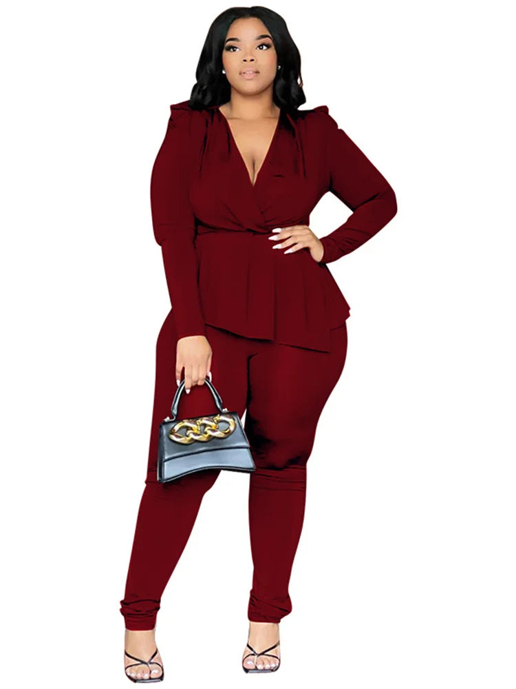 Wmstar Plus Size Two Piece Set Women Clothing Pants Sets Top Leggings Matching Office Lady Fall Clothes